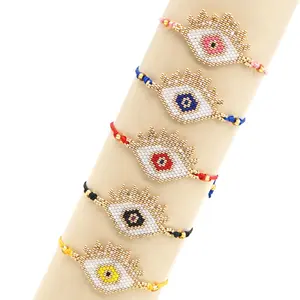 Wholesale fashion Pure handmade miyuki delica beads beaded evil eyes charm adjustable bracelet China Manufacturer Supplier