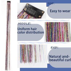 Extensions de cheveux synthétiques en fibre Kanekalon, couleur arc-en-ciel, 60 cm, lisses, à clipser, pour filles et enfants - Product Image 1