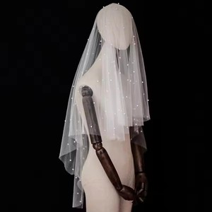 Broche Voile De Mariée Double Couche Blanc Vintage Perle Classique Voyage Shoot Mariage Chapeaux - Product Image 2