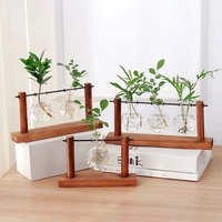 Stations de propagation, vase en verre hydroponique avec cadre en bois, décoration de bureau, décoration de la maison