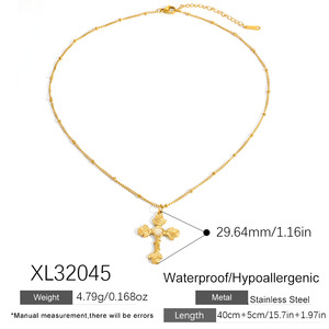 방수 저자극성 컬러 라인스톤 진주 골드톤 십자가 펜던트 목걸이 (여성용) - Product Image 4