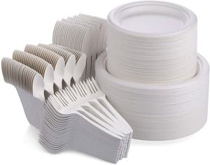 Platos de Papel Redondos Desechables Ecológicos con Recubrimiento UV para Uso Médico, Fiestas de Cumpleaños, Servilletas, Vasos y Cubiertos Personalizados - Product Image 1