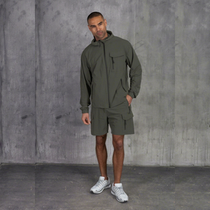 Men’s Premium Hooded Windbreaker Set Lightweight Zip Up <b>Hoodie</b> With Matching Short <b>Running</b> Hiking And Outdoor Men Sportswear Set - Product Image 1