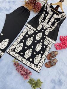 Vente à chaud de vêtements de soirée en Georgette pour femmes ensemble de bas Chikankari Kurta avec broderie disponible au meilleur prix à l'exportation - Product Image 3