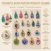 Liontin Enamel Tetesan Minyak Motif Rumah Bunga, Bahan Stainless Steel, Aksesoris Perhiasan DIY, Grosir