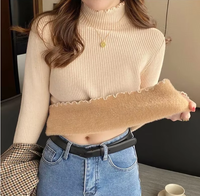 Pull d'hiver doux et confortable pour femme - Pull en maille épaisse doublé polaire avec un haut court et une doublure intérieure