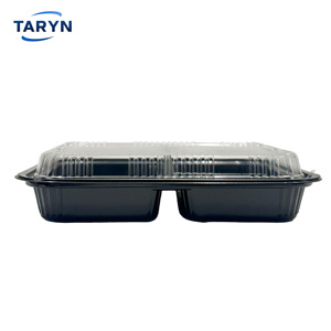 Conteneur alimentaire jetable en plastique à 3 compartiments séparés, base noire en PS avec couvercle transparent en BOPS - Product Image 6
