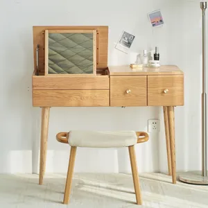 H2051 Simple moderno de madera maciza de roble mesa de maquillaje con espejo abatible tocador de maquillaje