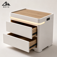 Table de chevet intelligente à LED avec station de charge sans fil, table de chevet moderne avec lumière ambiante 3 couleurs et ports USB, blanc