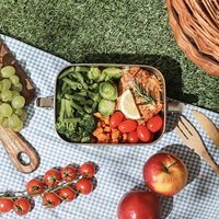 Boîte à lunch en acier inoxydable à double compartiment avec couvercle en bambou, sans BPA, pour enfants et adultes, écologique