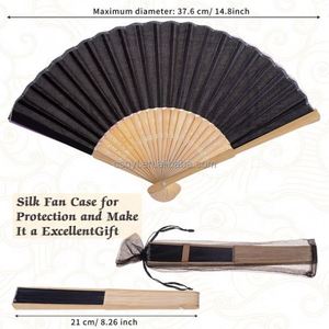 พัดมือพับได้ทำจากผ้าไหมเทียมสีดำ ลายไม้ไผ่ ของชำร่วยงานแต่งงาน ของขวัญงานเลี้ยงฉลองเด็กแรกเกิด พร้อมถุงของขวัญ - Product Image 6