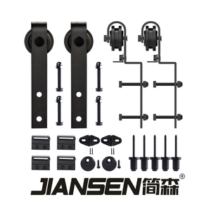 Kits de accesorios <span class=keywords><strong>para</strong></span> <span class=keywords><strong>puertas</strong></span> de madera, <span class=keywords><strong>herrajes</strong></span> deslizantes de derivación, Kit de rodillos negros, sistema de puerta corredera de <span class=keywords><strong>granero</strong></span> de acero al carbono <span class=keywords><strong>para</strong></span> puerta doble - Product Image 5