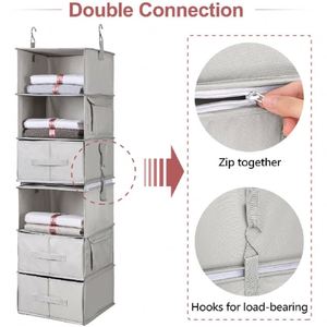 2 Separable 3-<b>Shelf</b> Hanging <b>Shelves</b> 3 Drawers 6-<b>Shelf</b> Hanging Closet Organizer for Baby Clothes Fabric Stainless Steel Wardrobe - Product Image 3