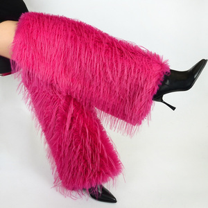 Bottes longues chaudes en fausse fourrure pour femmes, à talons aiguilles et bouts pointus, couvre-jambes en fourrure, style sexy et tendance, vente chaude - Product Image 4
