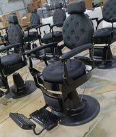 Fauteuil de Barbier Vintage Hydraulique Inclinable en Cuir PU Capitonnée, Chaise de Coiffure Robuste avec Repose-Pieds et Base Ronde