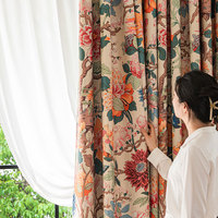 Cortinas Opacas con Diseño Floral y de Aves, Estilo Vintage, Múltiples Opciones de Montaje para Dormitorio y Sala de Estar
