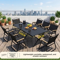 Ensemble table et chaises pliantes rectangulaires d'extérieur en acier carbone, portable et imperméable pour le camping et les pique-niques