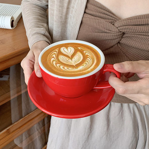 ชุดแก้วกาแฟเซรามิกสไตล์ยุโรป 300 มล. แก้วกาแฟสีสันสดใสพร้อมจานรอง - Product Image 3