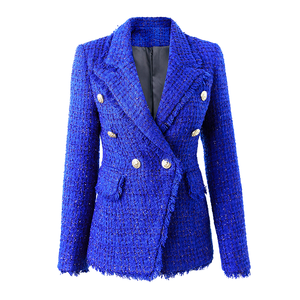 2025 New <strong>Royal</strong> <strong>Blue</strong> Tweed <strong>Jacket</strong> <strong>for</strong> <strong>Women</strong> Double-Breasted with Button Decoration Solid Pattern Luxury Winter Blazer - Product Image 4