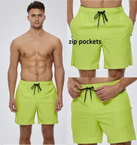 Shorts masculinos para natação, secagem rápida com bolsos com zíper, praia de férias de verão