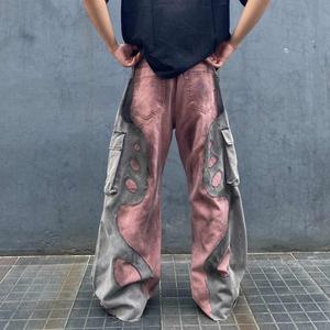 Jeans Retro de Trabajo para Hombre con Diseño de Parches, Pierna Ancha y Holgada, Adecuados para Tendencias Urbanas y Hip-hop de los Años 2000 - Product Image 4