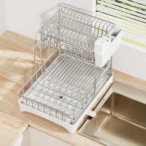 <span class=keywords><strong>Escurridor</strong></span> de <span class=keywords><strong>Platos</strong></span> con Porta Utensilios, Bandeja de Drenaje, Plateado, Ahorrador de Espacio, Acero Inoxidable, para Encimera de Cocina - Product Image 5