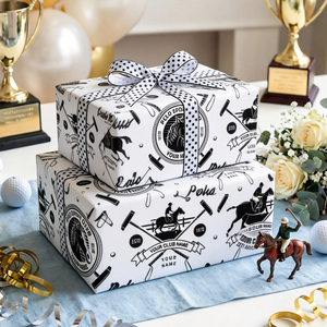 Polo Club Gift Wrapping <b>Paper</b> Double-Sided Art <b>Paper</b> with Rider and Trophy <b>Pattern</b> for Sport Events Packaging - Product Image 2