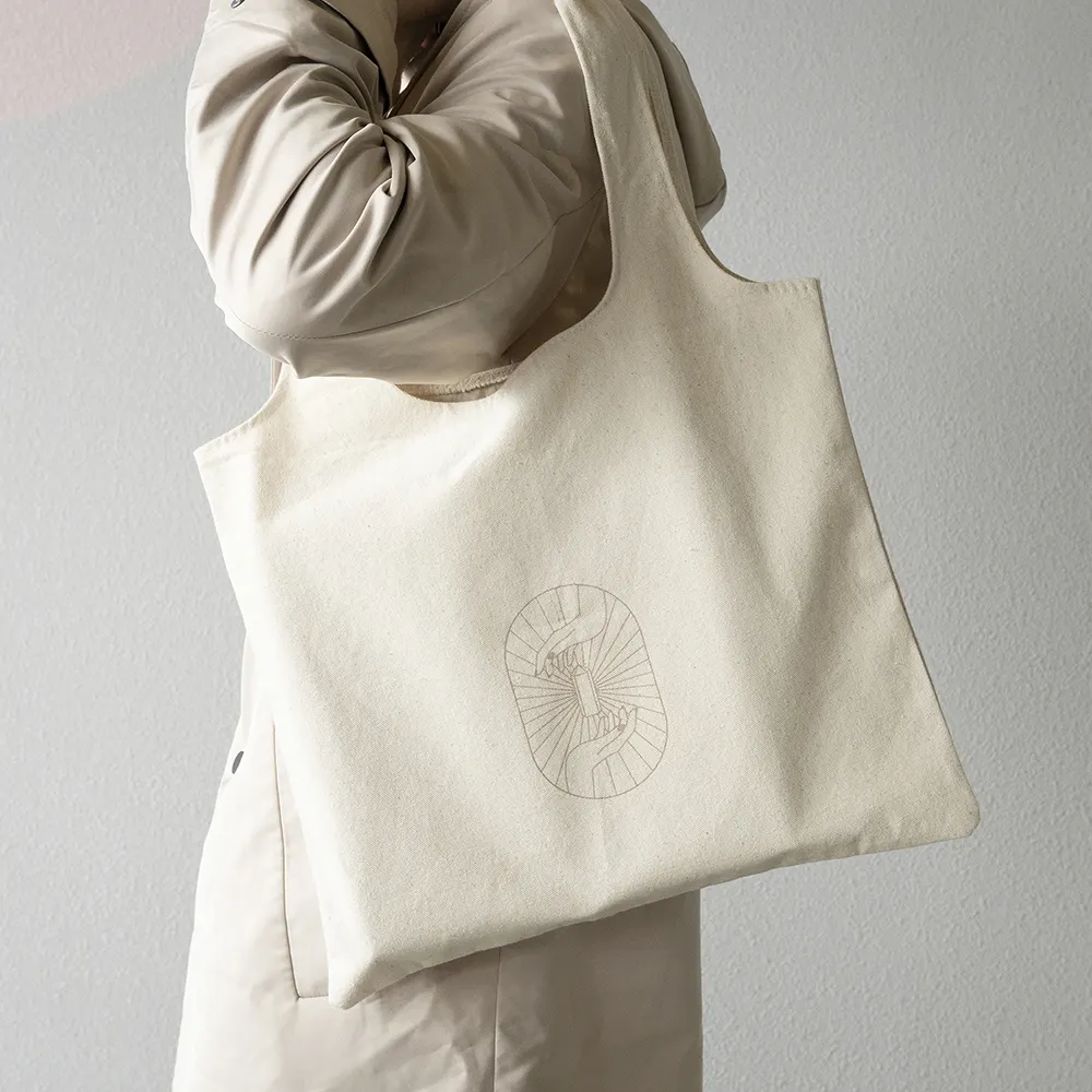 Bolsas de mano para mujer, con logotipo impreso personalizado, de algodón, de lona, venta al por mayor