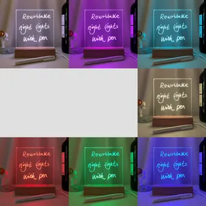 7 renk ahşap taban mesaj Led notu kurulu akrilik lamba ile yeniden yazılabilir kalem USB LED başucu masa dekoru gece lambası masa lambası