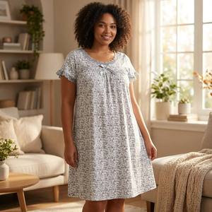<span class=keywords><strong>Camicia</strong></span> <span class=keywords><strong>da</strong></span> <span class=keywords><strong>Notte</strong></span> Estiva Traspirante con Stampa Floreale, <span class=keywords><strong>Taglie</strong></span> Forti, 6 Colori, Bordo in Pizzo, Manica Corta, Morbida e Confortevole - Product Image 6