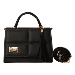 Sac messager Fana minimaliste en cuir véritable noir avec pompon, style bandoulière pour femme, automne-hiver, usage quotidien - Product Image 1