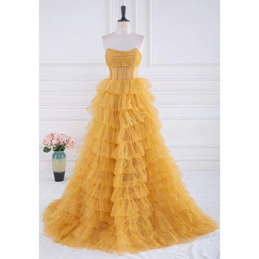 strapless open back dress Dressime A Line V Neck Tulle Prom Dress With Beaded  dressime