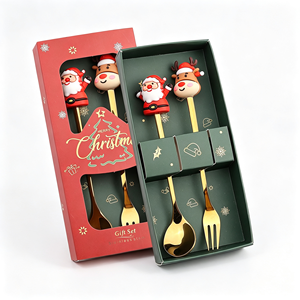 Nouvel ensemble de couverts en acier inoxydable pour Noël, boîte cadeau, cuillère à café Père Noël Bonhomme de neige, fourchette à fruits, cadeau pour fête à domicile - Product Image 1