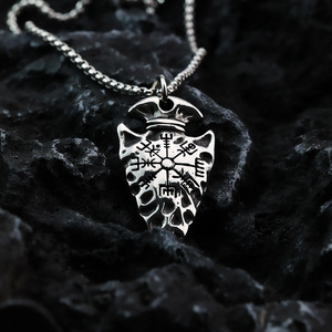 Men's <b>Titanium</b> Steel Arrow Pendant Necklace With Viking Compass Symbol Geometric Design For Fashion Jewelry - Product Image 3