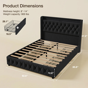 Base de Cama Moderna Ajustable Tapizada con Plataforma, Tamaño Queen, con Cabecera LED, Cajones de Almacenamiento Debajo de la Cama, Cama Suave de Lino - Product Image 6