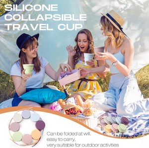 8 tasses de voyage pliables en silicone, 7 oz, avec couvercles, réutilisables, extensibles, portables, pour le camping - Product Image 3