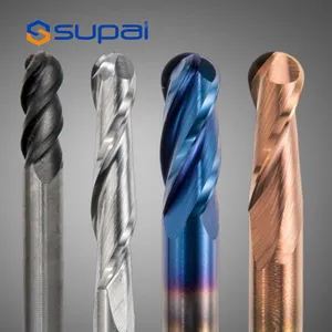 SUPAL Factory Outlet HRC45 2 FlutesTungsten Carbide CNC Machining Sharpening Straight Hand Ball Nose End Mill for Metal Wood