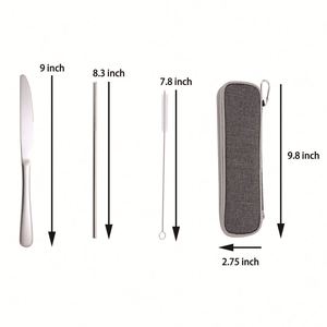 Ensemble d'ustensiles de voyage réutilisables avec logo personnalisé, fourchette, cuillère, couteau, baguettes et paille en acier inoxydable, avec pochette zippée, pour cadeaux événementiels - Product Image 3