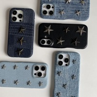 Étui de luxe élégant pour iPhone 16 Pro Max en toile avec rivets étoiles, compatible également avec iPhone 13, 14, 15 Pro Max