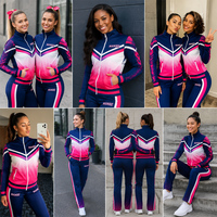Ensemble de survêtement de cheerleading personnalisé bleu marine et rose dégradé pour filles, avec veste et pantalon Chevron, anti-humidité, OEM