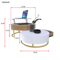 Table basse contemporain en marbre blanc, rehausseur en bois, multi-fonction, or