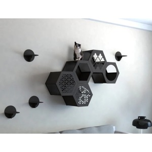 Juego de muebles hexagonales para gatos, estante de pared multifuncional negro para gatos, casa para mascotas de tamaño mediano - Product Image 5