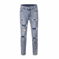 Jeans slim déchirés et usés pour hommes, style streetwear, vente en gros, fabricant OEM personnalisé