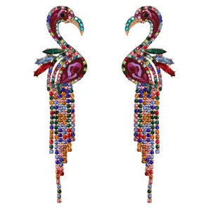 JJ54738 Fashion Rhinestones Tassel Earrings Women Bird Stud Earrings Jewelry