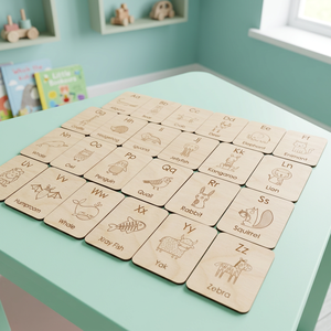 Tarjetas de Aprendizaje de Madera con el Alfabeto y Animales, Grabadas con Láser, para Educación Temprana de 3 a 6 Años, Marca Zrosy - Product Image 4