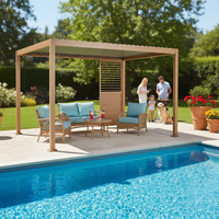 Pergola à lames orientables en aluminium effet bois 3x4M, design moderne, imperméable, mobilier d'extérieur, gazebo, installation facile, manivelle