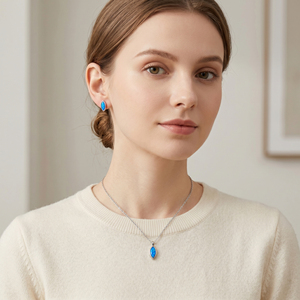 Parure de bijoux fantaisie en argent S925 avec opale bleue, ensemble 2 pièces assorti, accessoire cadeau tendance pour <span class=keywords><strong>femme</strong></span> - Product Image 2