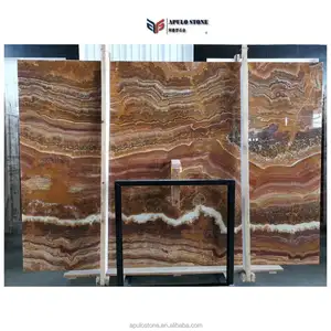 Harga pabrik batu onyx coklat alami kualitas baik madu kuning onyx marmer lantai ubin backlit lempengan coklat harimau onyx