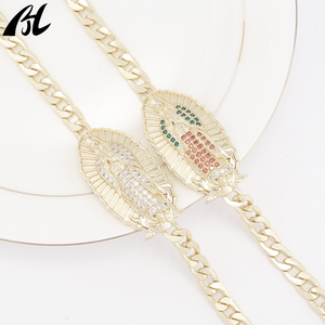 Hợp thời trang Christian Tôn Giáo 14k vàng Cuba Vòng đeo tay pulsera may mắn Virgin Mary guadalupe Mặt dây Zircon hip hop mạ quyến rũ - Product Image 6