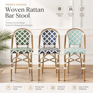 Tabouret de <span class=keywords><strong>bar</strong></span> moderne en aluminium aspect <span class=keywords><strong>bambou</strong></span> et rotin PE pour hôtel, restaurant, salle à manger extérieure, comptoir de luxe - Product Image 3